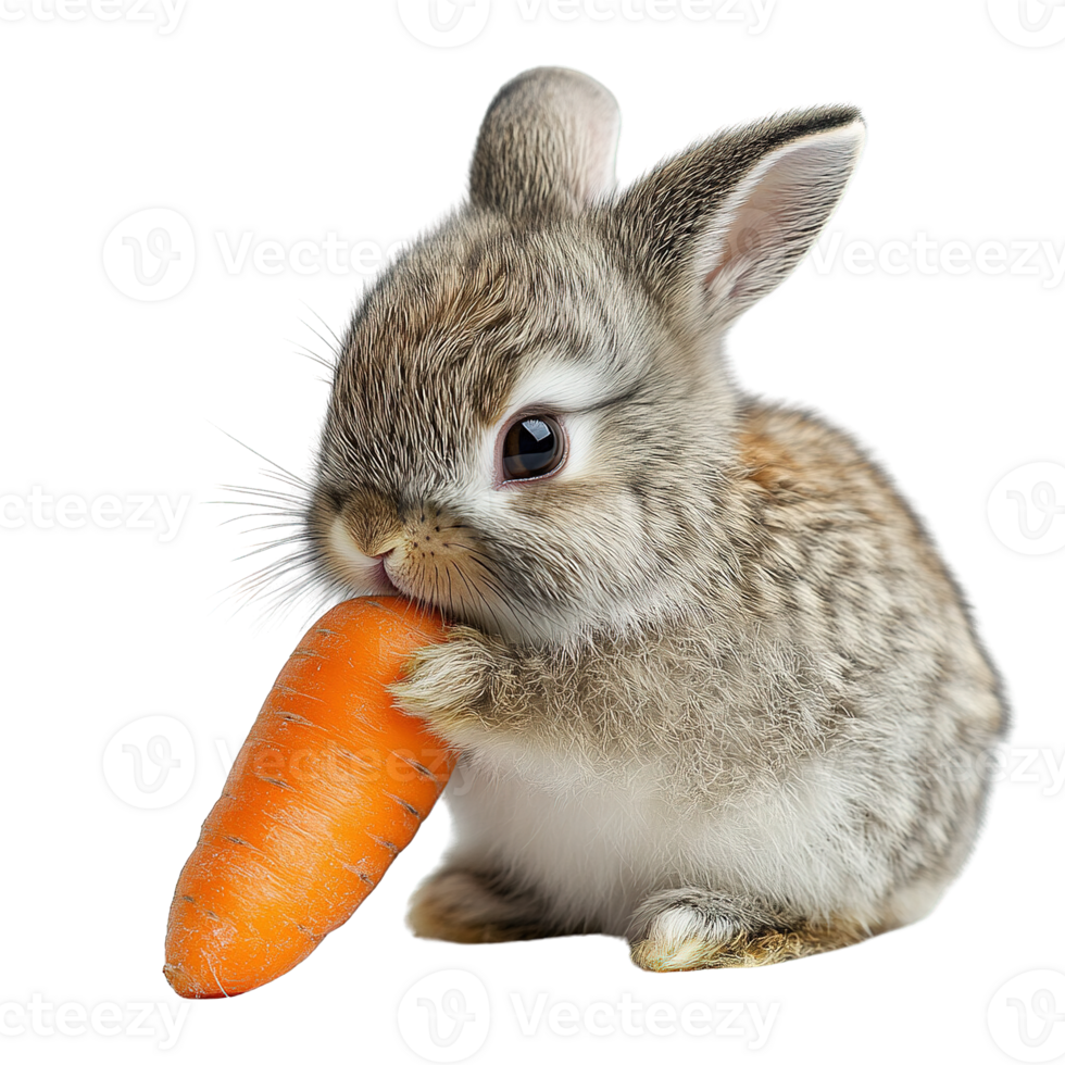 Cute Baby Rabbit Holding Carrots and Looking Adorable on a Transparent Background png