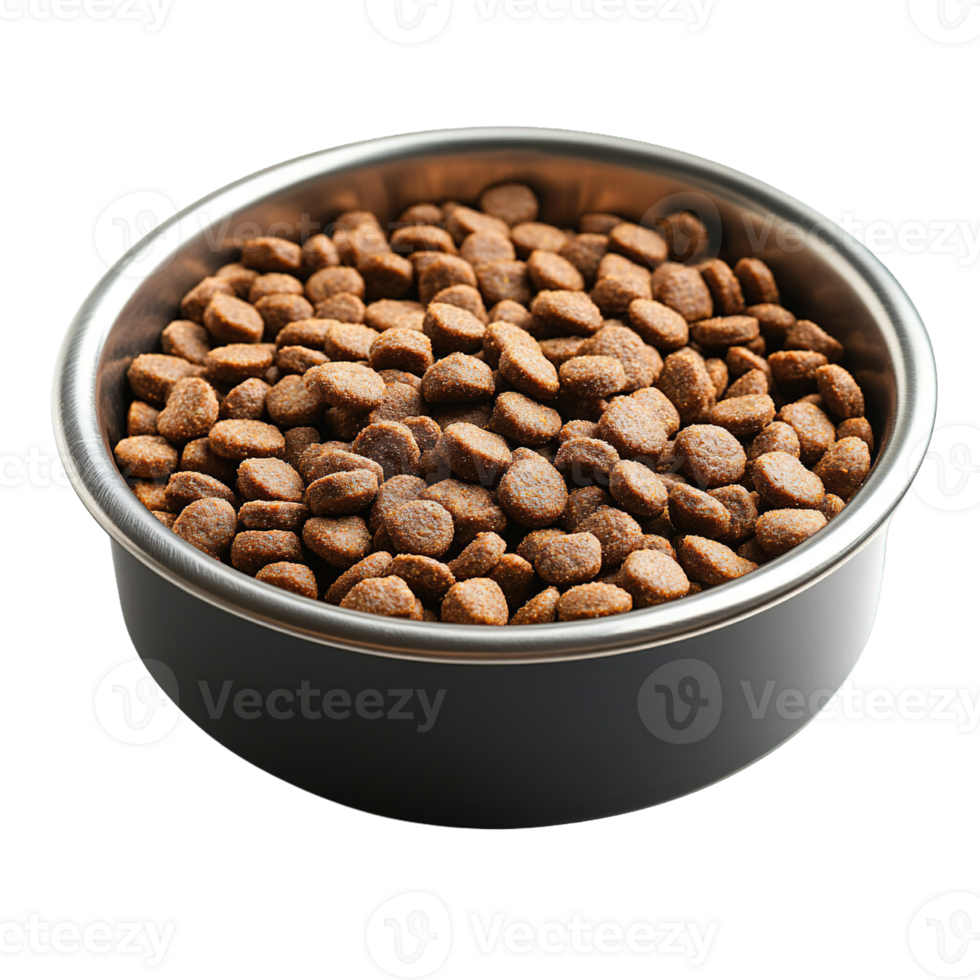 Top View of a Full Dog Food Bowl with Crunchy Kibble Isolated on Transparent Background png