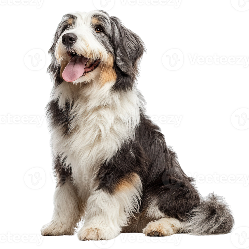 Portrait of Long-Haired Herding Dog with Expressive Eyes and Thick Fur Isolated on Transparent Background png