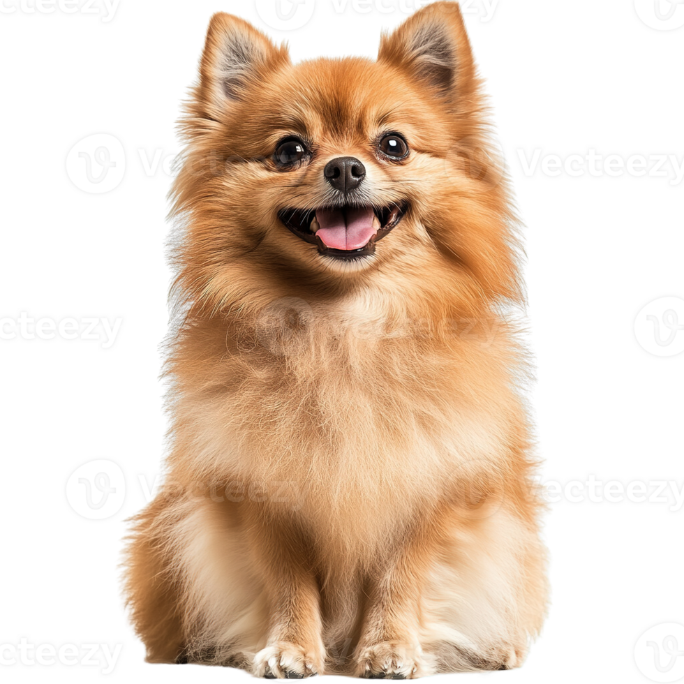 Charming Red Pomeranian Dog Sitting with Fluffy Coat and Expressive Eyes Isolated on Transparent Background png