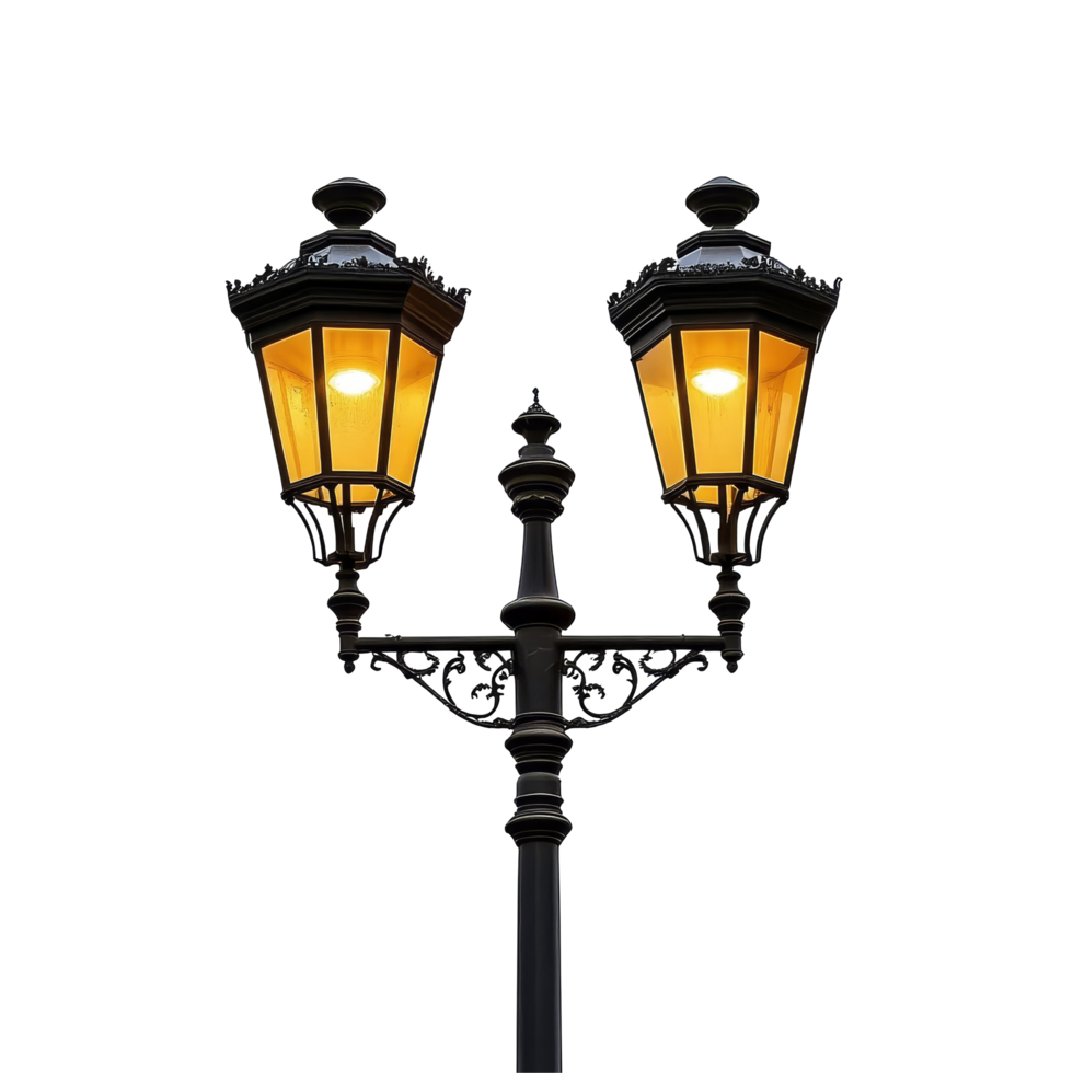 Elegant street lamp with vintage design isolated on a transparent background, showcasing classic architecture and style, Street lamp isolated on transparent background png