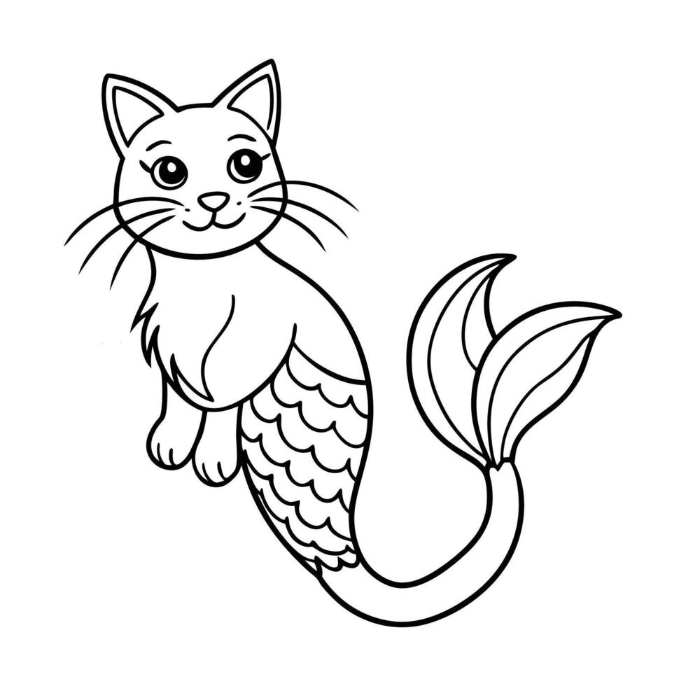 Cat Mermaid Outline Illustration Set for Coloring Book vector