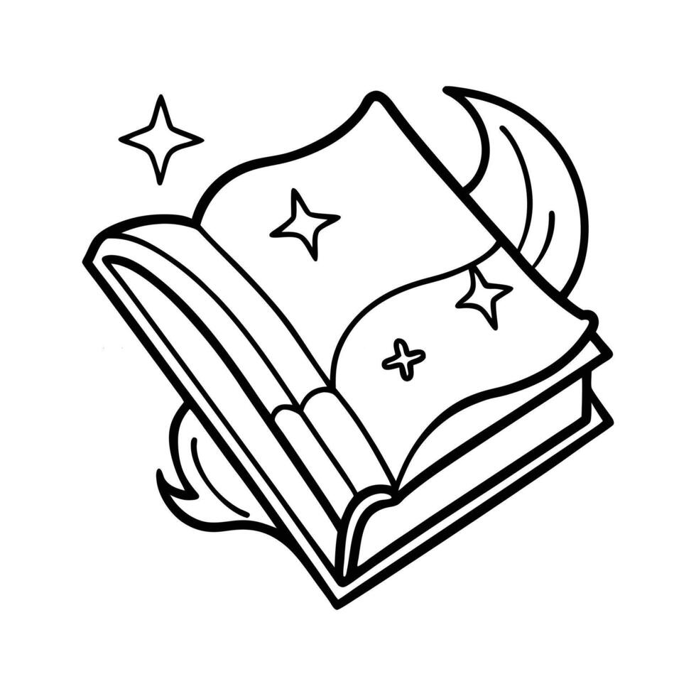Cute Open Storybook Outline for Coloring Book with Sparkling Stars vector