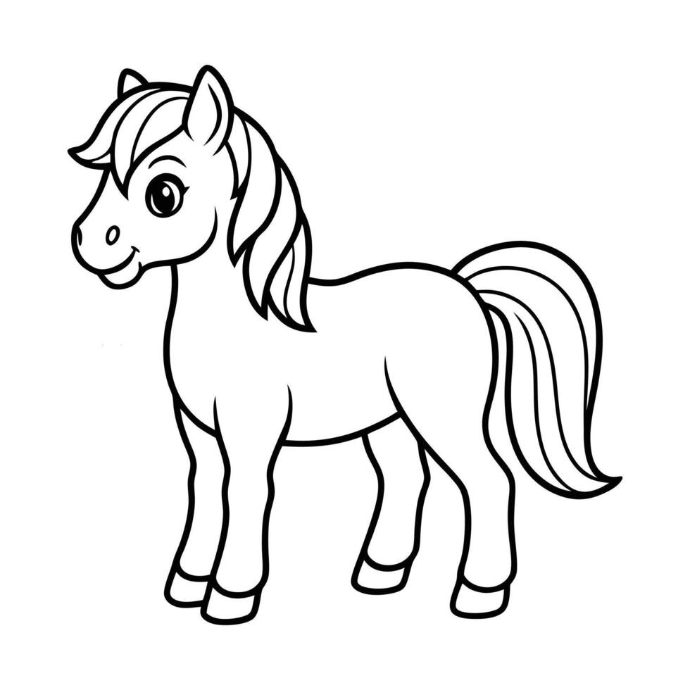 Adorable Pony Outline Illustration for Coloring Book Cute Horse Line Art for Kids and Adults vector