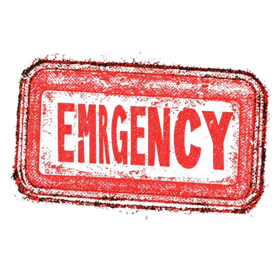 Red emergency text stamp on a transparent background conveying urgency for critical situations, Red EMERGENCY Text Stamp on transparent background png