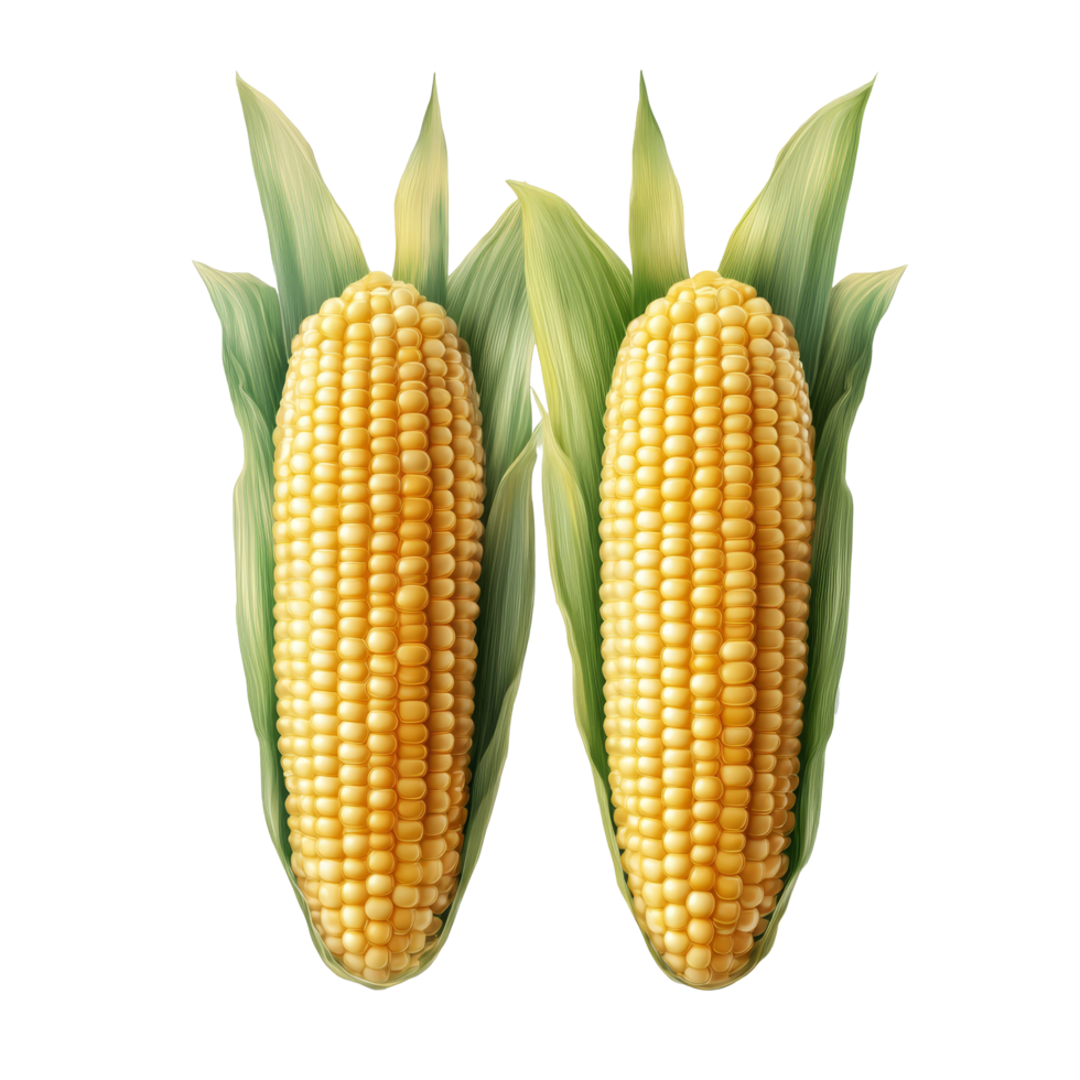 Freshly harvested corn isolated on a transparent background with rich hues and vibrant green leaves, Corn isolated on transparent png