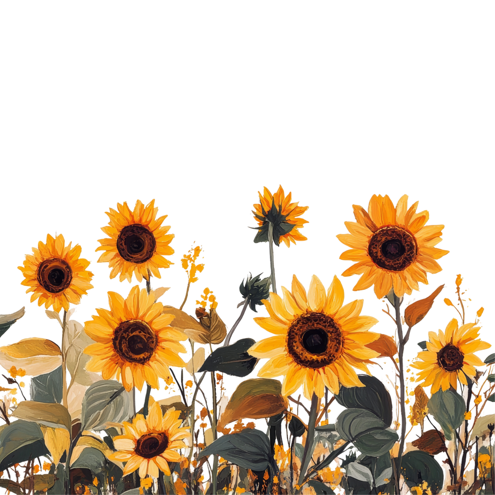 A vibrant sunflower field against a bright transparent background capturing summers essence and natural beauty, sunflower field on transparent background png