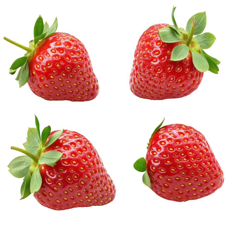 Fresh ripe strawberries arranged on a clean transparent background for a vibrant, appetizing display in natural light, strawberries isolated on transparent background png