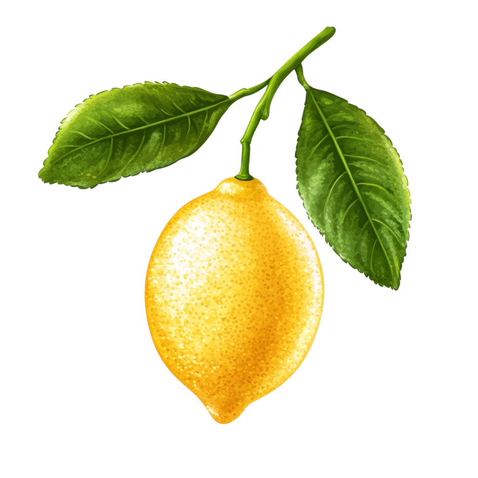 Lemon citrus fruit with green leaves isolated on a transparent background showcasing its vibrant color and natural beauty, lemon citrus fruit isolated on transparent background png