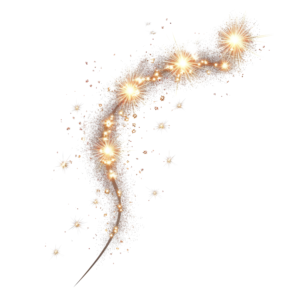 Elegant sparklers create a wave of brilliant light on a transparent background during festive celebrations, Sparklers Trail Wave Effect, file of isolated object on transparent background png