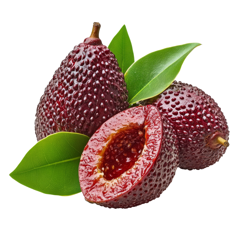Salak fruit with green leaves presented on a transparent background for creative culinary ideas and healthy snacking, Fruit Salak with leaf isolated on transparent background png