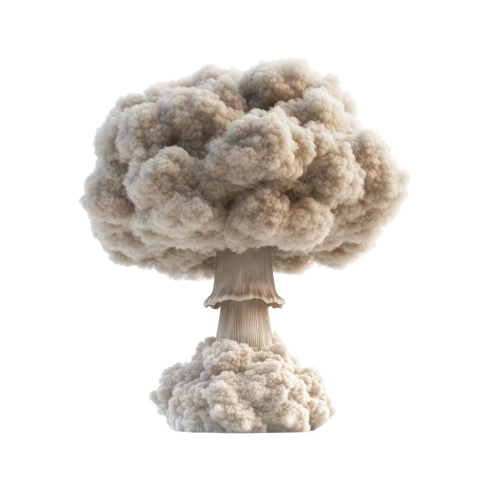 Nuclear detonation mushroom cloud symbolizing atomic explosion during a test in a remote desert location, Nuclear Detonation Mushroom Cloud Symbolizing Atomic Explosion Isolated on transparent png