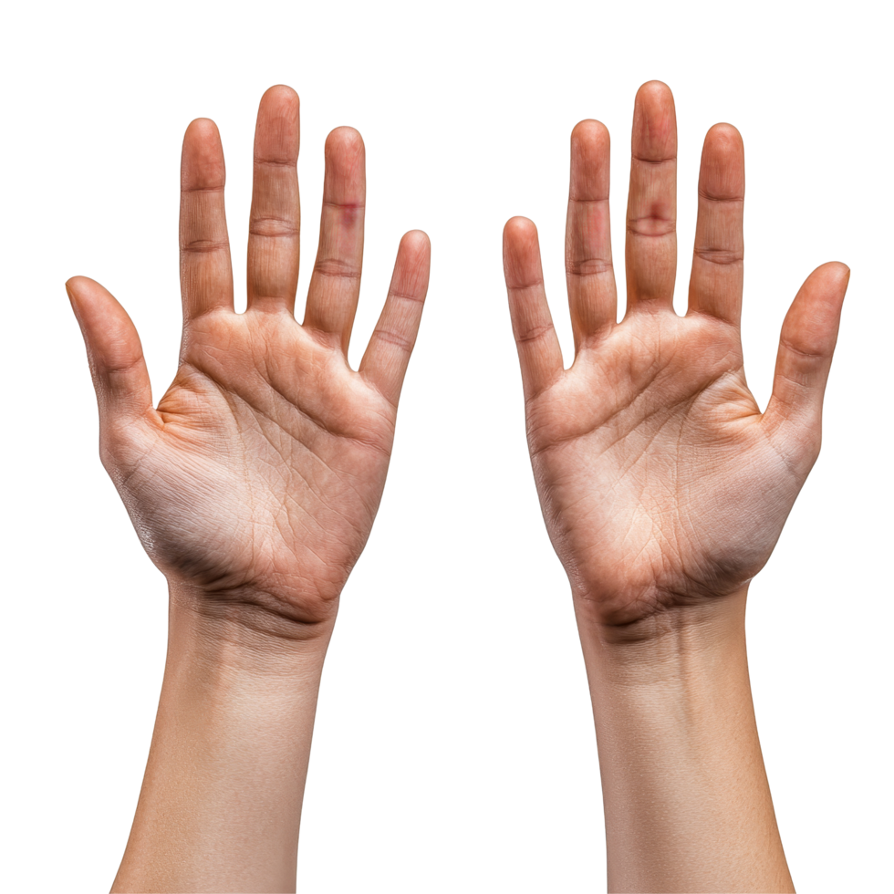 Hands with palms up in a friendly gesture welcoming and greeting others in a warm, inviting manner, Hands, palms gesturing up, saying hi, greeting, hello, bye isolated on transparent png