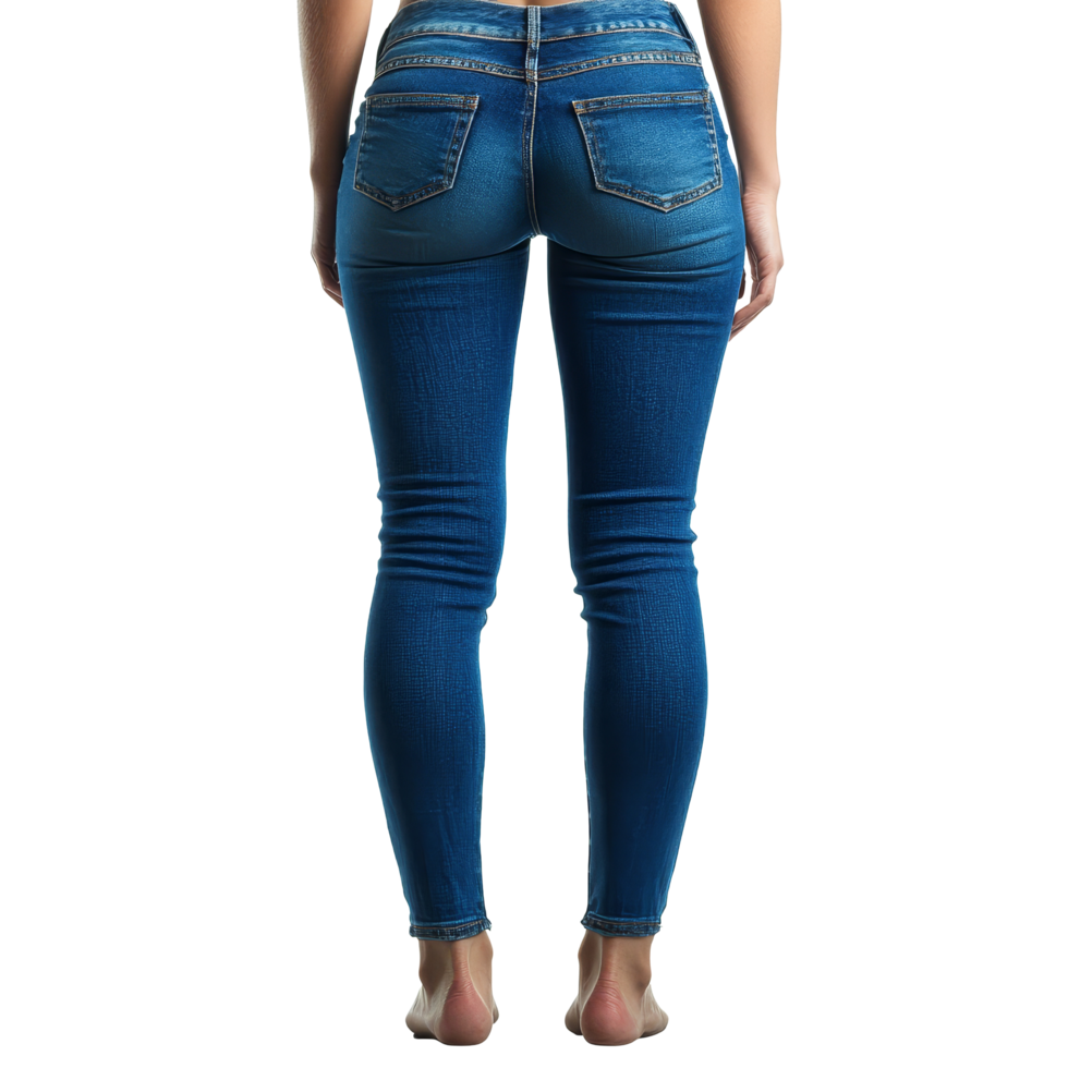 A woman showcases her legs in tight blue jeans against a clean transparent background, presenting a stylish look, woman legs in tight blue jeans isolated on transparent background png