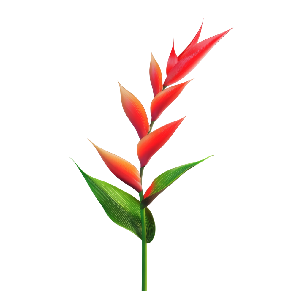 Heliconia flower against a clean transparent background, showcasing its vibrant red and orange colors in a natural setting, heliconia flower on transparent background png