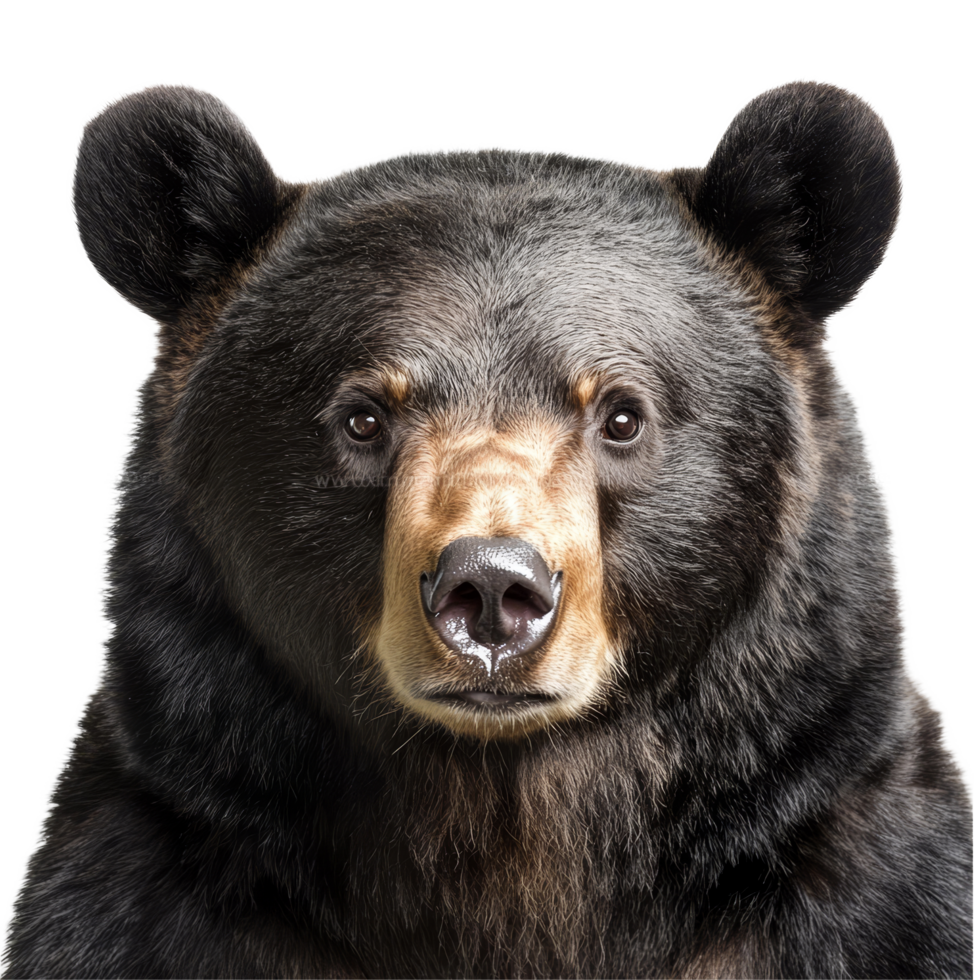 A black bear with expressive features against a transparent background showcasing its natural beauty, snow pear top view on transparent background png