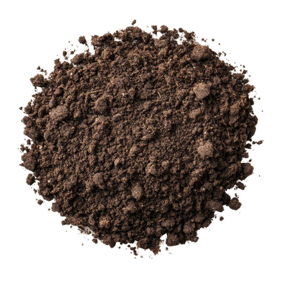 Fine soil isolated on a transparent background, showcasing its texture and color for educational purposes or product display, soil isolated on transparent background png