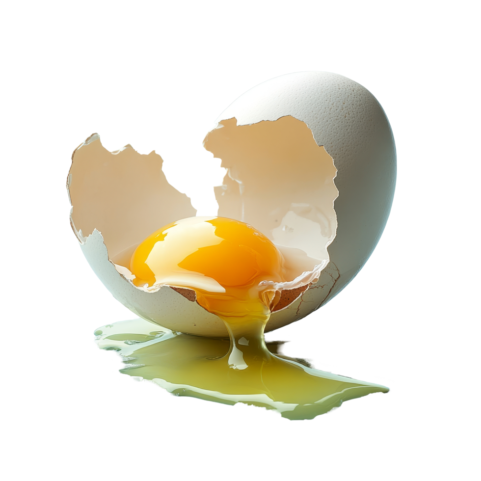 Fresh egg yolk and transparent dripping out of a cracked shell on a light blue surface, Egg yolk and transparent dropping out of cracked shell png