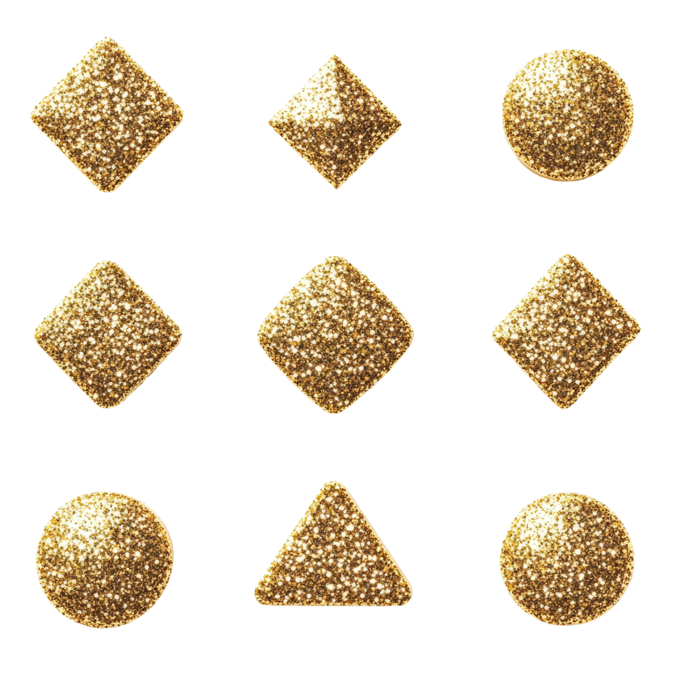 Gold glitter shapes arranged on a transparent background for creative design and decoration purposes, gold glitter shiny swirl isolated on transparent background png
