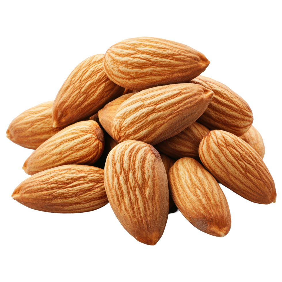 Fresh almonds arranged attractively against a bright transparent background, Almonds isolated png