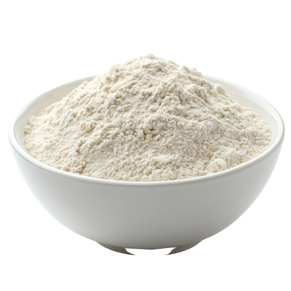 Freshly sifted flour in a transparent bowl on a clean transparent background perfect for baking on any occasion, Flour in a transparent bowl isolated on transparent background png