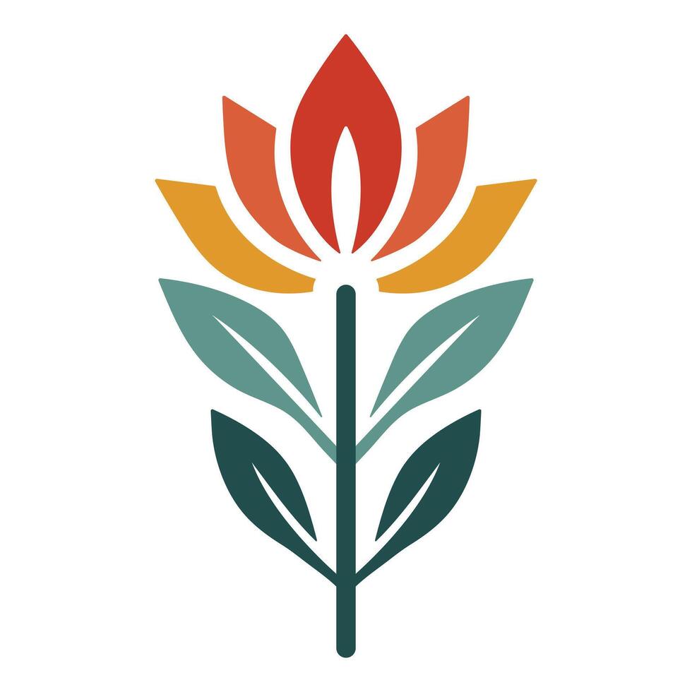 Modern floral geometric design with vibrant colors. Features symmetrical patterns of a stylized flower. Suitable for logos, prints, and digital media applications. vector