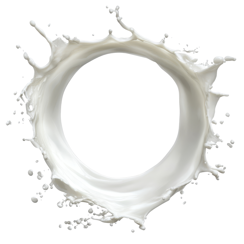 A dynamic milk splash creating a perfect circular shape isolated against a transparent background, Milk splash forming a circle isolated png