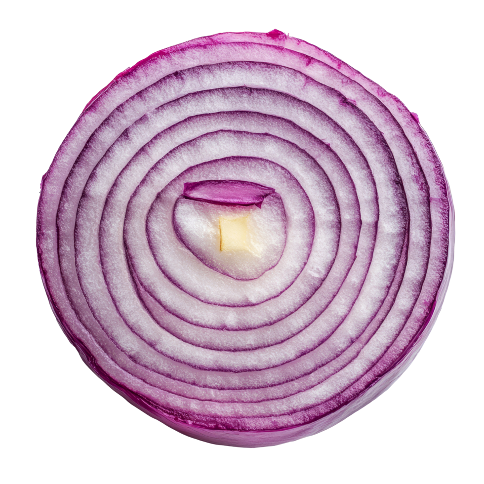 A freshly sliced red onion showcasing its vibrant layers against a transparent background for culinary use, slice onion on transparent background png