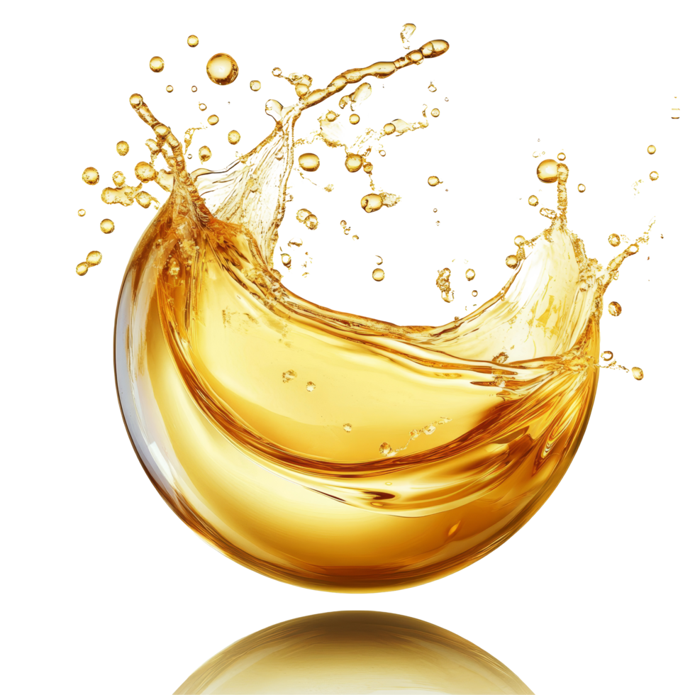 A dramatic splash of golden oil forming a spherical shape against a light background, Oil splashing in sphere shape Stock Illustration png