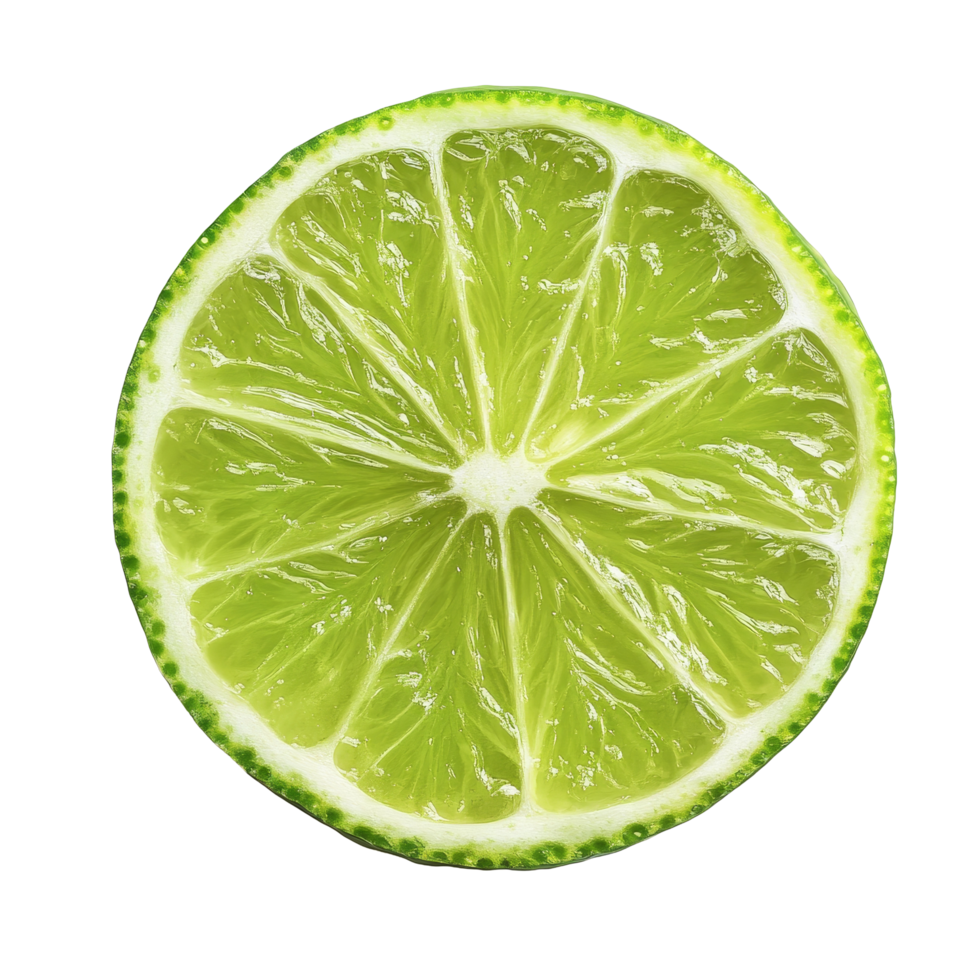 Freshly sliced lime presented on a clean transparent background for culinary use or beverage garnishing, slice lime isolated on transparent background png