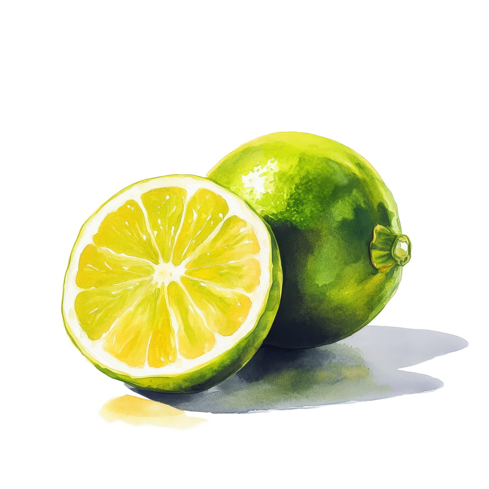 Fresh yellow lime sliced in half on a clean transparent background showcasing vibrant citrus colors and textures, yellow lime on transparent background png