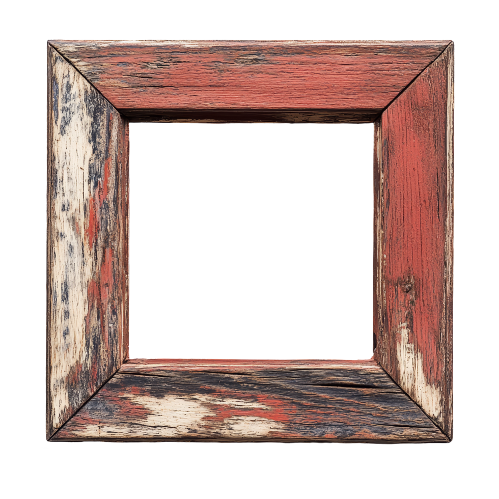 Rustic wooden photo frame on a transparent surface showcasing a distressed finish, wooden photo frame on transparent backgroundfile png