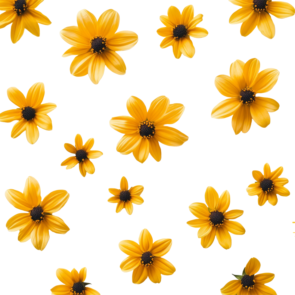Bright yellow flowers scattered across a clean transparent background create a cheerful and vibrant atmosphere in springtime, yellow flowers on transparent background png
