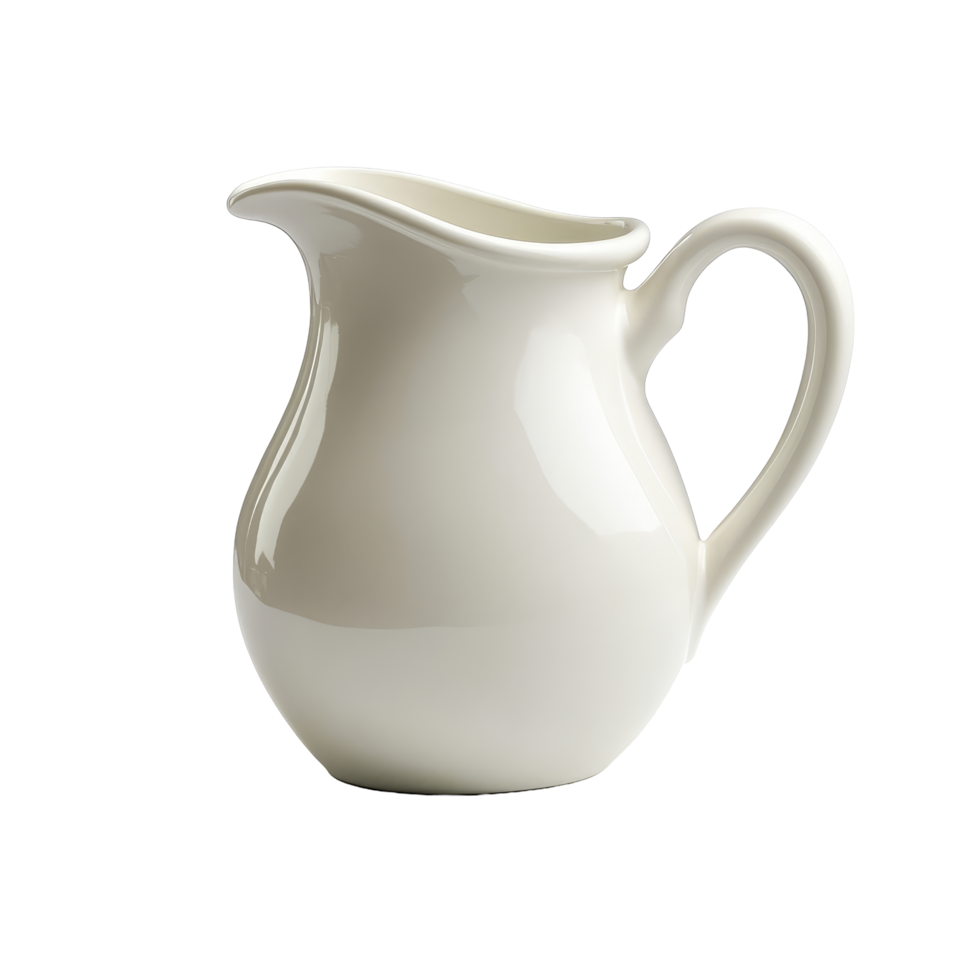 Stylish transparent milk jug stands elegantly on a minimalistic surface, perfect for serving beverages in modern settings, Milk or cream jug isolated png