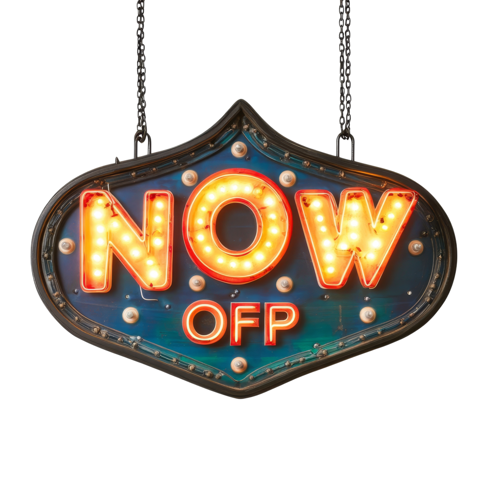 Bright Now Open LED sign hanging, illuminating the entrance of a welcoming business ready for customers, Now Open led sign isolated png