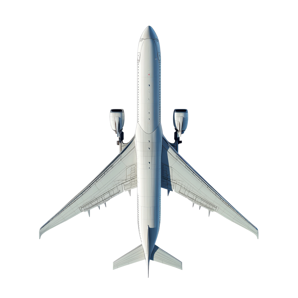Isolated airplane viewed from above against a transparent background emphasizing its sleek design, Airplane isolated png