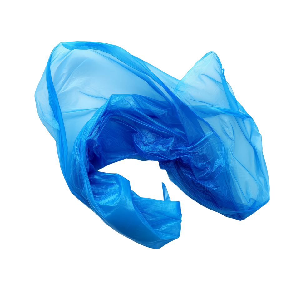 A crumpled blue bag on a bright transparent background highlights its vibrant color and texture, blue plastic bag on transparent background png