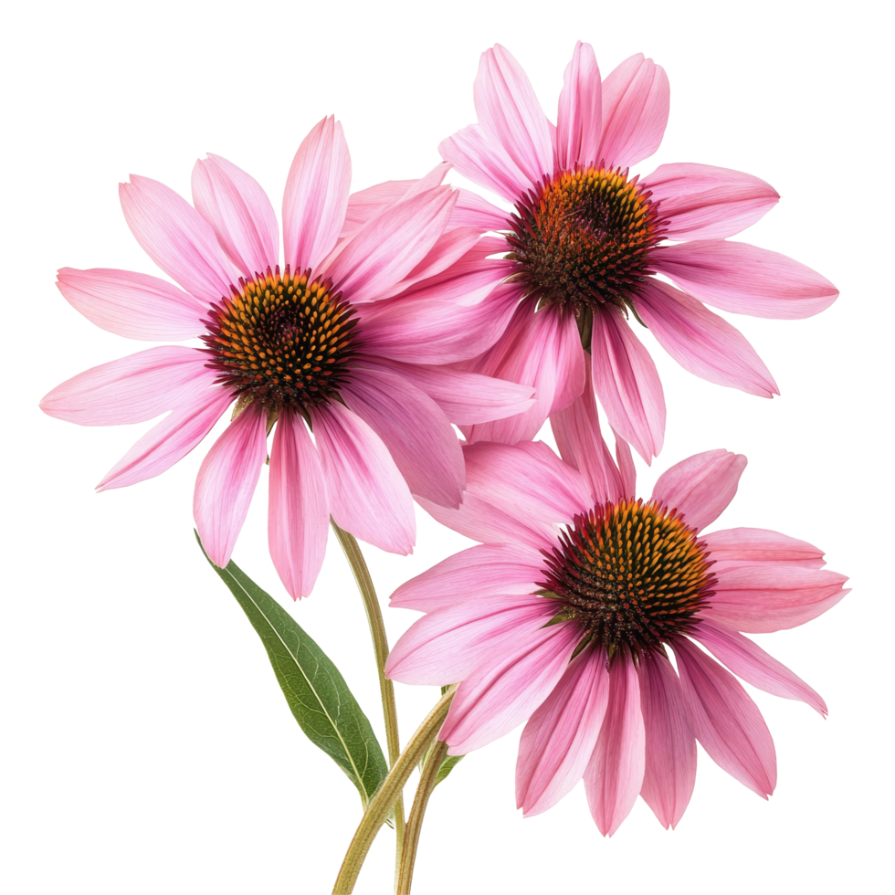 Echinacea flowers displaying delicate pink petals and distinctive center on a transparent background, echinacea flowers isolated transparent background png