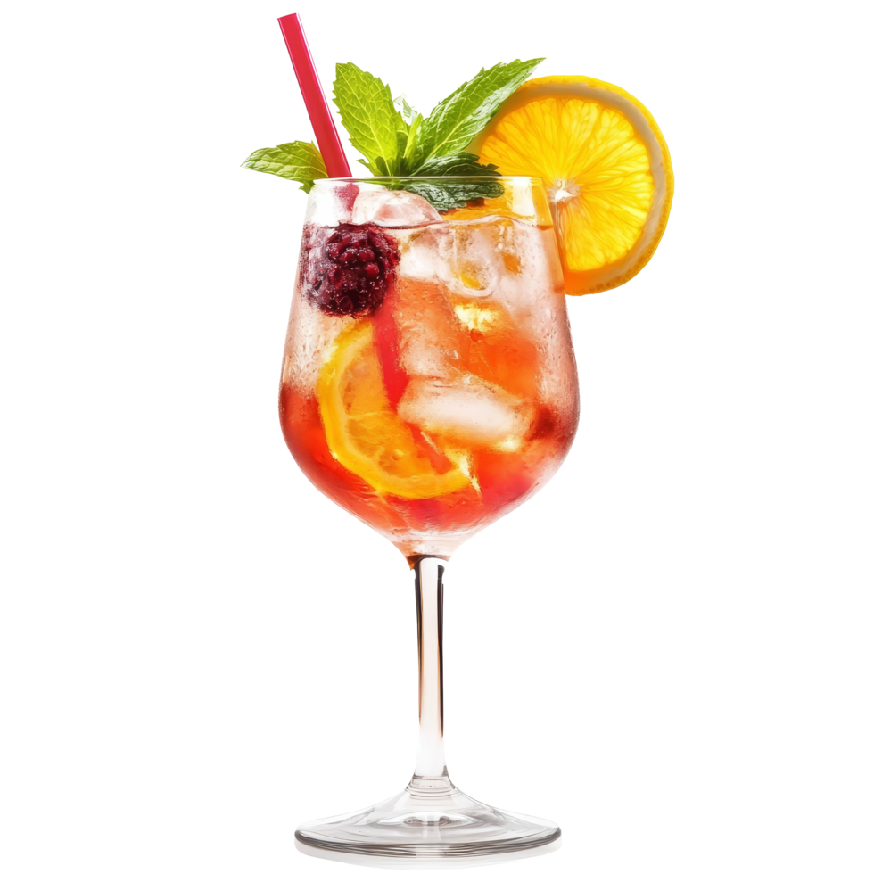 Refreshing summer cocktail with fresh fruits and mint served in a glass on a transparent background, summer cocktail isolated on transparent background png