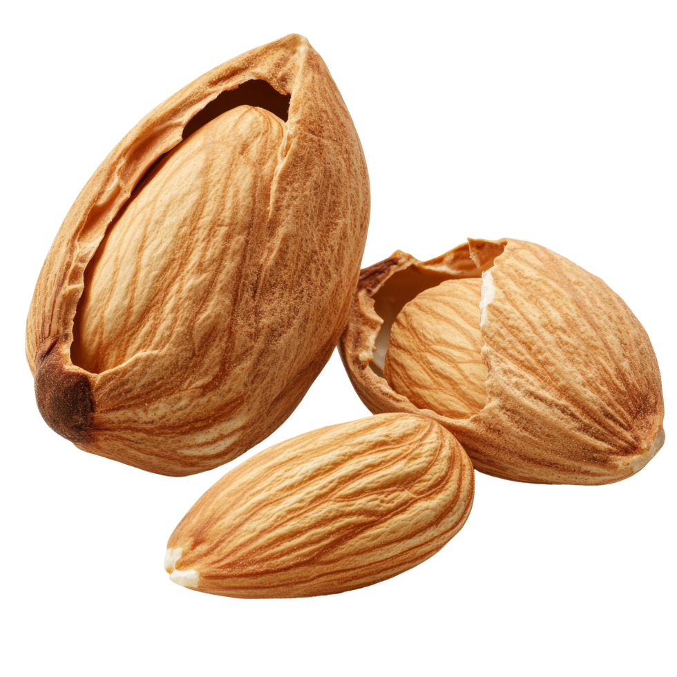 Almonds in their natural shell resting on a clean surface with a transparent tint, Almonds with shell isolated png
