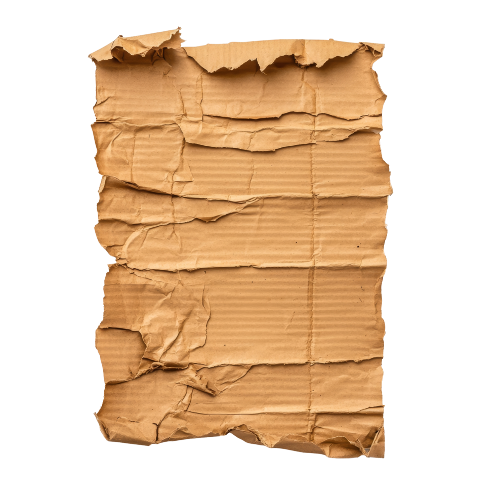 Torn pieces of corrugated paper placed on a transparent background for artistic display, A sheet of corrugated paper is torn into pieces on transparent backgroundfile png