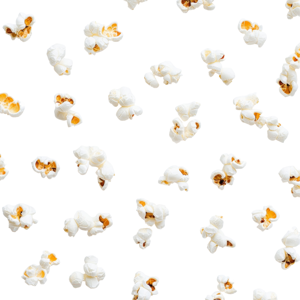 Popcorn scattered on a clean transparent background, perfect for food styling or snackrelated themes, Popcorn on transparent background png