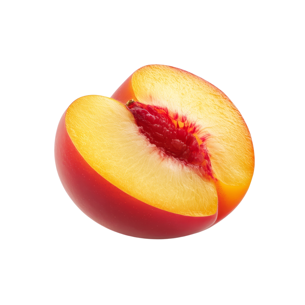Half yellow nectarine displayed against a clean transparent backdrop, showcasing its juicy interior and vibrant color, half yellow nectarine isolated on transparent background png