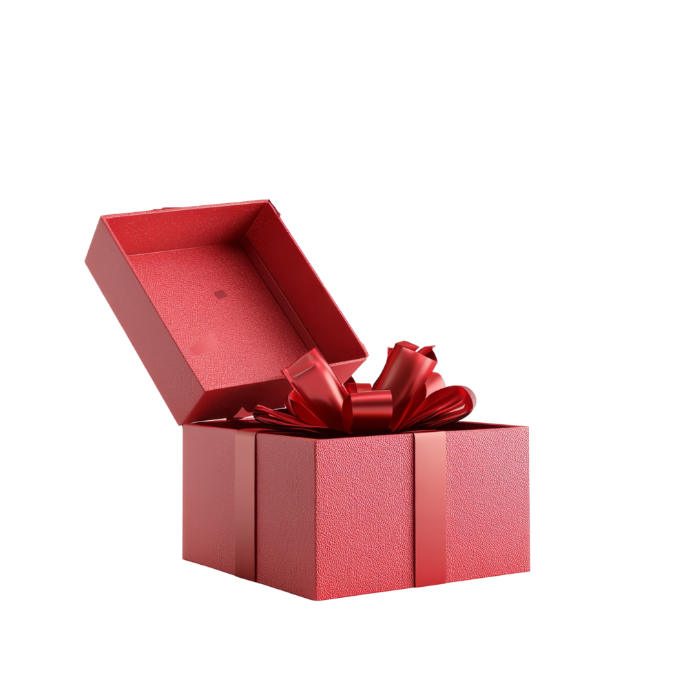 A vibrant red gift box bursts open, revealing a colorful ribbon and festive confetti against a clean transparent backdrop, Ribbon popping out from red open gift box over transparent background Stock png