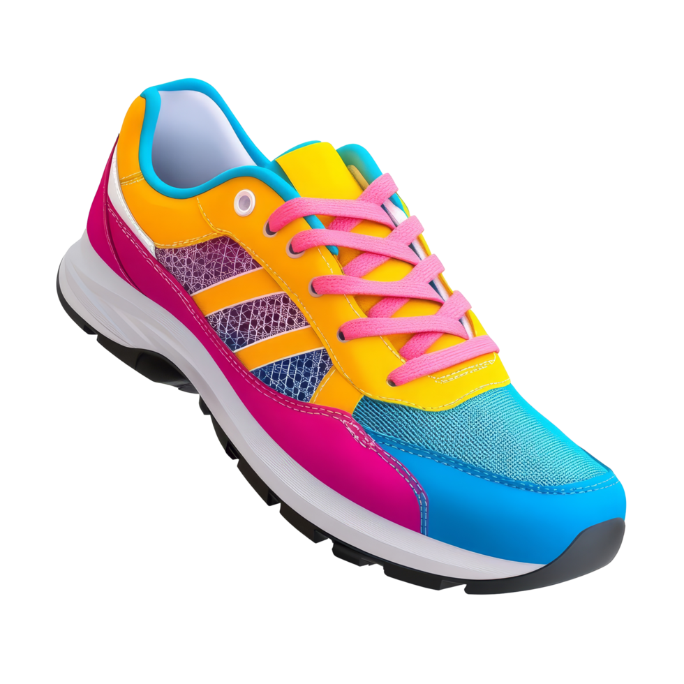 Vibrant running sneakers mockup showcasing colorful design and dynamic, colorful cool running sneakers mockup, file of isolated object with shadow on transparent background png