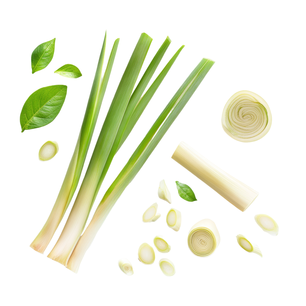 Slicing fresh lemongrass on a clean transparent background for culinary preparation and flavor infusion, slice lemongrass on transparent background png