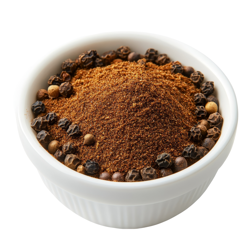 Premium pepper powder spice in a transparent bowl perfect for enhancing culinary flavor in various dishes, pepper powder spice in transparent bowl isolated on transparent background png