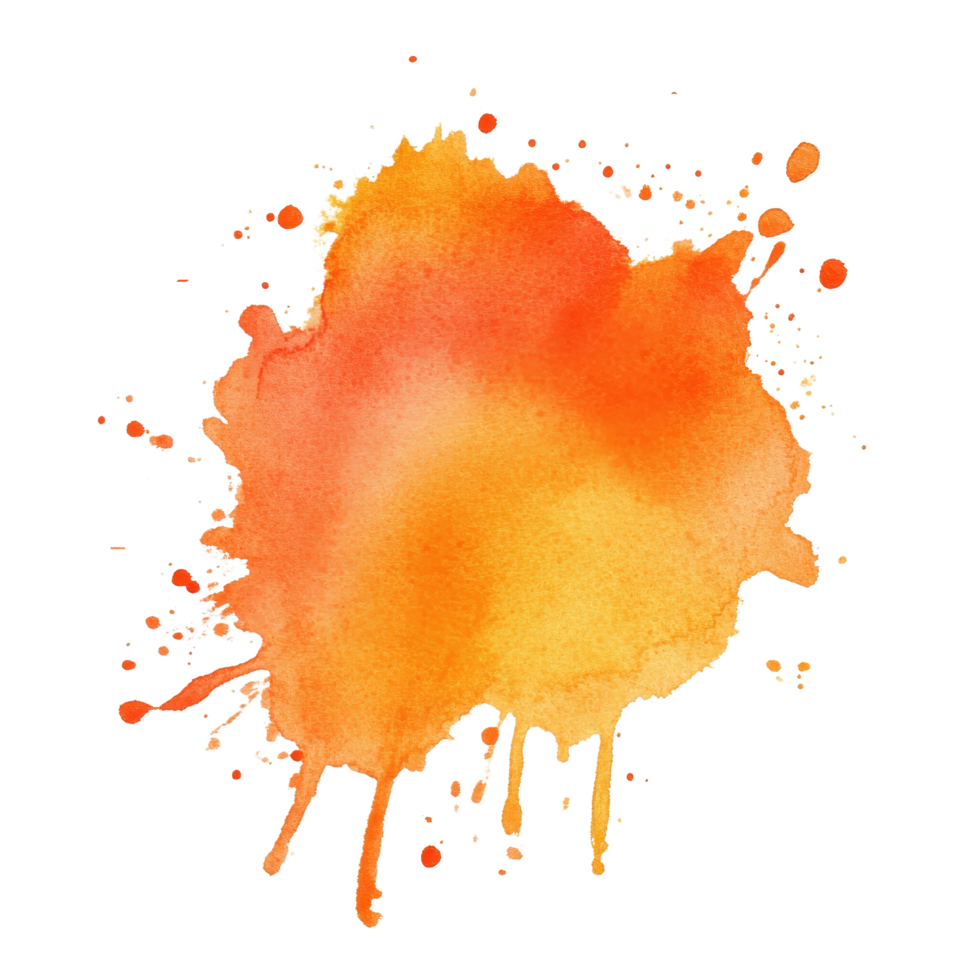 Vibrant orange watercolor stain on a clean transparent background illustrating fluid art techniques, Orange Watercolor Stain on transparent background png