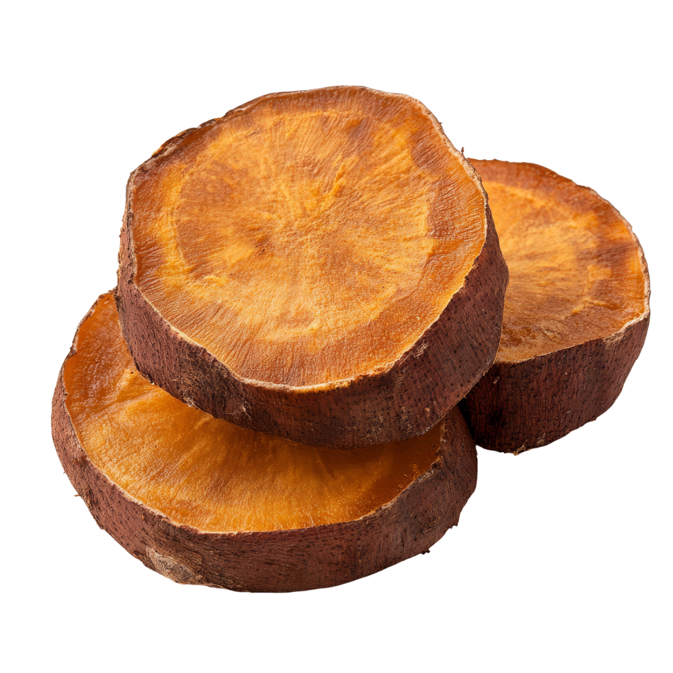 Fresh yam potato slices arranged neatly on a transparent background for culinary presentation and healthy eating ideas, yam potato slice isolated on transparent background png