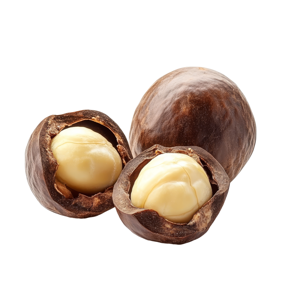 Fresh macadamia nuts isolated on a transparent background showcasing their unique texture and color, macadamia isolated on transparent background png